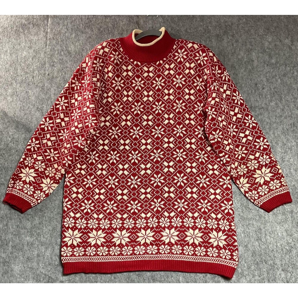 Vintage Marsh Landing Sweater Womens Large Red Nordic Fair Isle Snowflake *